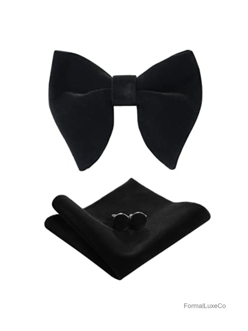 Pre-Tied Velvet Bow Tie Set with Pocket Square & Cufflinks for Men, Adjustable